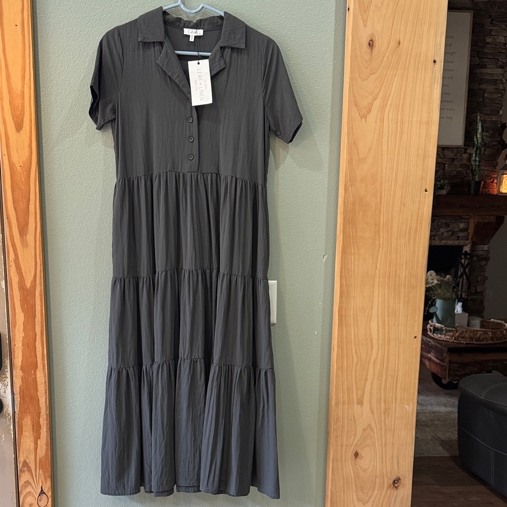 Tiered Maxi Dress with Collar from Leaf + Linen